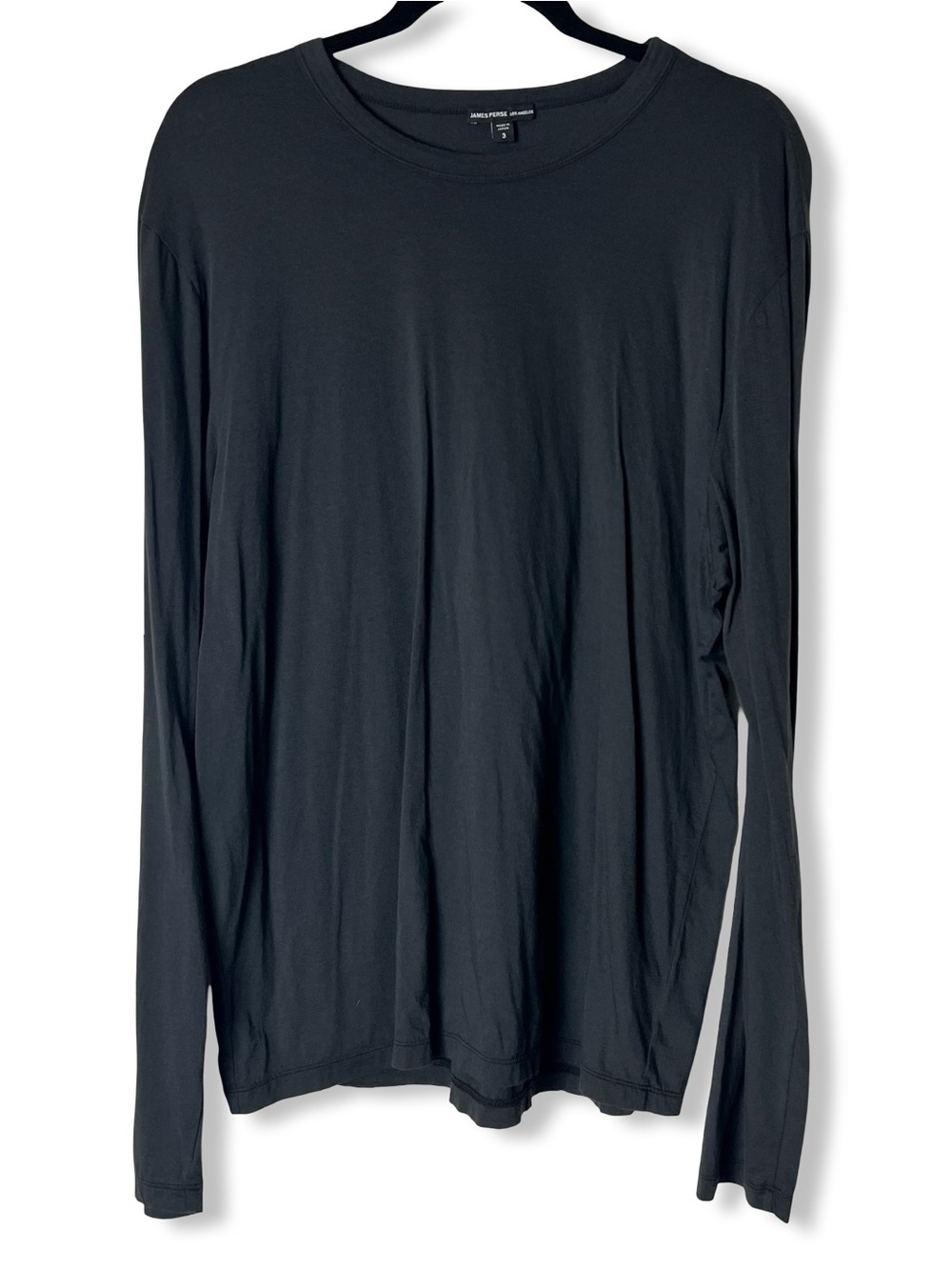 James Perse Luxe Lotus Jersey Long Sleeve Tee Black Charcoal 100% Cotton Sz 3